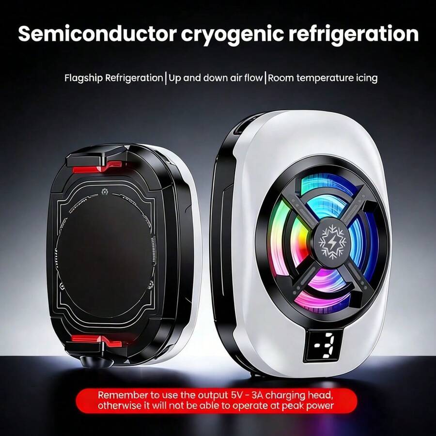 半导体散热器，数字显示温度控制，静音运行，游戏、直播、视频观看等场景下不会过热，高效散热设备，手机、平板电脑通用散热配件 - 黑與白 - 查看 1