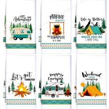 6条露营主题厨房毛巾，超强吸水厨房抹布，擦碗布，清洁抹布，柔软耐用材质，可机洗，多用途装饰，生日礼物，送给家人和朋友的礼物，适用于烹饪、烘焙、清洁、浴室、桌面装饰 - 完美的家居装饰之选。 - 彩色 - 查看 8