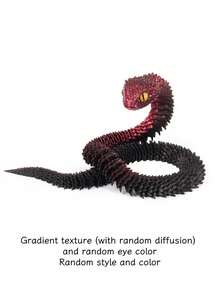 2026年生肖蛇吉祥物3D打印毒蛇摆件，带水晶夜光效果，关节灵活，设计精细，风水摆件，家居办公桌摆件，创意礼品 - 彩色 - 查看 6