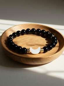 YAUKIA 同理心守护手链，黑曜石手链配珍珠新月吊坠，冥想灵性疗愈珠宝礼品 - 彩色 - 查看 6