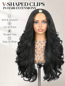 U/V 分体式 Yaki 卷曲波浪假发，女士水波纹 U 型分体式合成假发，半头假发，耐热夹式半头假发 - 彩色 - 查看 2