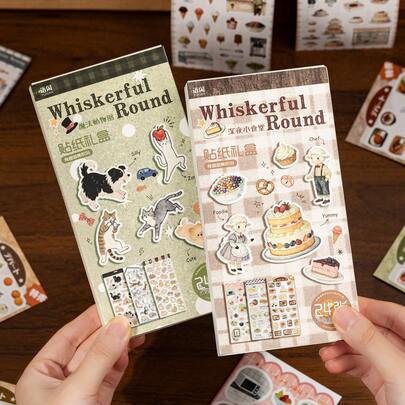 1 Box (24pcs) Cute Cat Theme Stickers, Delicate Japanese Style Food Theme Stickers, Suitable For Decorating Frames, Computers, Phone Cases, Cups, Magazines, Pencil Cases, Luggage, Desktops, Etc. Personalized Stickers, School Supplies, Christmas Gifts, Women's Gifts, Planner Decorations, Crafts, Adorable Stationery Stickers