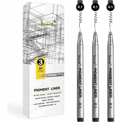 Fine Point Writing Pens: 3 Pack, 0.25mm, Black Micro - Pen Fineliner Waterproof Archival Ink Pens Art Watercolor, Sketching, Anime, Manga, Design Beginners Artists