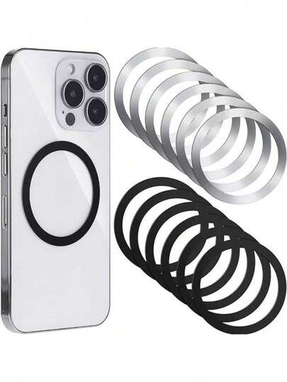 12个磁性金属指环贴纸，专为无线充电器设计，兼容苹果11至17 Pro Max系列，手机磁性指环