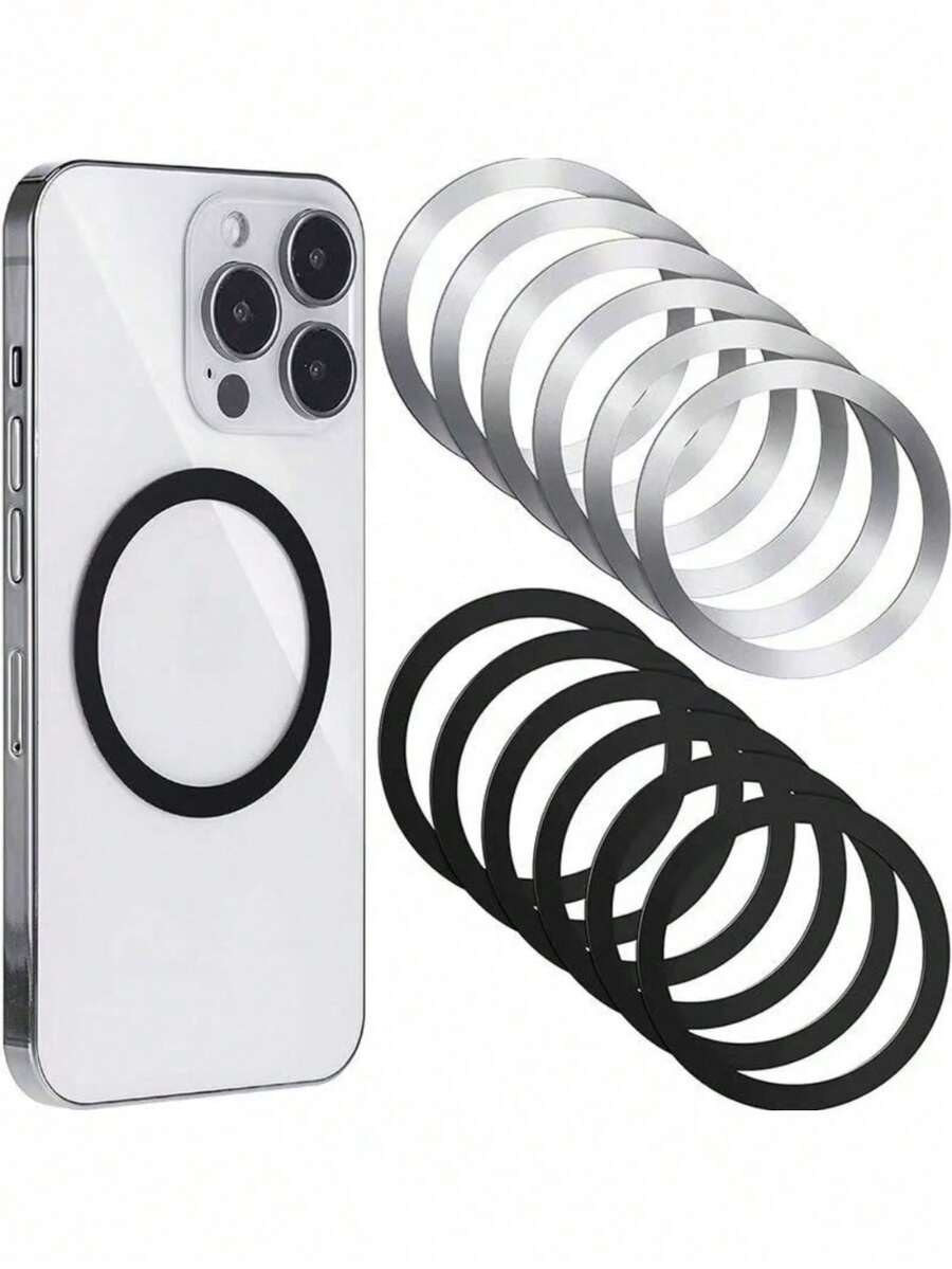 12个磁性金属指环贴纸，专为无线充电器设计，兼容苹果11至17 Pro Max系列，手机磁性指环