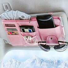 Small Leather Sun Visor Storage Bag For Cars And Trucks, Holds Sunglasses, Cards, Documents, Registration, Driver's License, Insurance Papers, Etc.