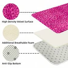 1 buc covor moale de pluș cu imprimeu leopard, decor pentru casă, decor pentru cameră, decor pentru baie, covor de baie, covor de baie antiderapant, decor pentru bucătărie, covor de bucătărie, covor, set de baie, preș de intrare, suprafață confortabilă, decorațiune pentru casă, covor anti-oboseală, decor cu tematică animală, relaxare pentru picioare - Roz - Vizualizare 6