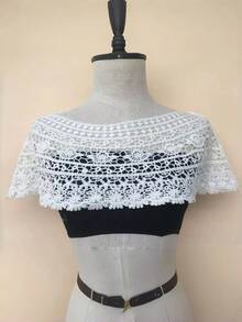 镂空披肩，优雅纯色透气披肩，休闲斗篷，装饰披肩，适合派对、舞会、婚礼、新娘披肩，波西米亚风格，随机发货 - 黑色 - 查看 5