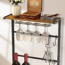 Estante para Vino de 5 Niveles136CM Porta Vinos,Mueble Bar Independiente para Piso con Soporte para Copas y 4 Ganchos en S, Vava de Vinos Madera,Cantina Bar Mueble para Casa - por defecto - Ver 6