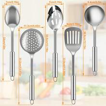 5件套厨房烹饪用具套装，不锈钢勺子和铲子套装，带人体工学手柄 - 銀色 - 查看 2