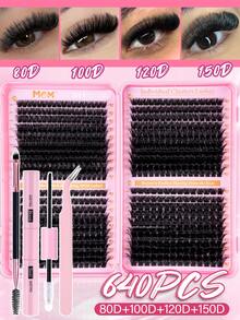 800pcs D-Curl High Capacity Individual Lashes Set, Includes Adhesive, Sealant, Makeup Remover, Lash Brush, Tweezers, Creates Soft Natural Fluffy Segmented False Lashes, Suitable For DIY At Home, Daily Wear, Travel, Photography, Parties, Weddings, 10D, 20D, 30D, 40D, 50D, 60D, 80D, 100D Mixed Styles - Black - View 17