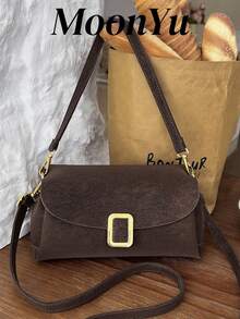 女士单肩包，时尚简约优雅复古翻盖包，适合购物和通勤，咖啡色 - 咖啡 - 查看 1