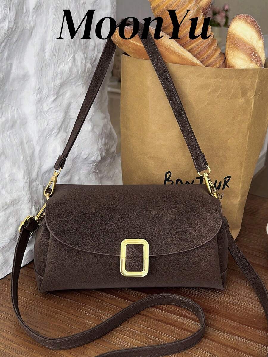 女士单肩包，时尚简约优雅复古翻盖包，适合购物和通勤，咖啡色 - 咖啡 - 查看 1