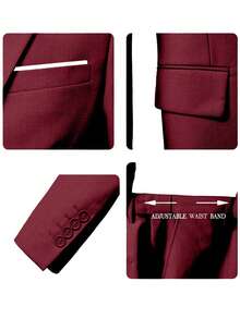 Setelan Jas Pria 2 Potong, Termasuk Jaket Blazer dan Celana Panjang, Cocok untuk Bisnis, Pernikahan, Pesta, Perjamuan, dan Acara Formal Lainnya, Setelan Jas Slim Fit Lengan Panjang Warna Polos Elegan, Ukuran XS-XXXL - Burgundy - View 9