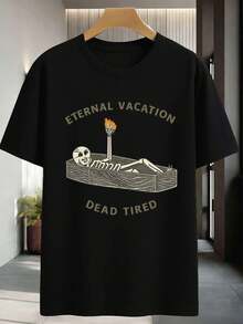 T-shirt grafica "Eternal Vacation Dead Tired", materiale di alta qualità, vestibilità comoda, stile hip-hop street, design grafico - nero - Visualizzare 2