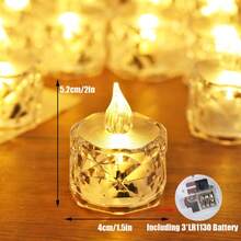 3/12/24pcs Indoor Decorative Crystal Diamond Shaped LED Electronic Candle Lights, Battery Powered Flameless Candle Lights, LED Decorative Tea Candle Lights (Batteries Included), Suitable For Wedding, Dining Table, Holiday Decoration, Valentine's Day Party Decoration - 無色 - 查看 8