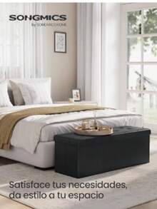 SONGMICS Puff Almacenaje, Banco de Almacenamiento, 38 x 110 x 38 cm, Soporta hasta 300 kg, para Sala de Estar, Dormitorio, Entrada, Negro MLSF701 - Negro - Ver 5