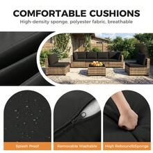 7 Piece Outdoor Rattan Wicker Patio Conversation Sets All Weather With Glass Tables And Cushions, Suitable For Gardens, Terraces, Balconies, Swimming Pools, Courtyards, Etc. - 黑色 - 查看 5