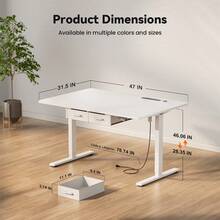 Electric Standing Desk  With Built-In Outlet & Storage Drawer, Adjustable Height Computer Desk With 2 Memory Modes, Stable Sit-Stand Desk With Charging Station, 2 USB Ports, 3 Power Outlets, Spacious Workstation For Home Office - 白色 - 查看 9
