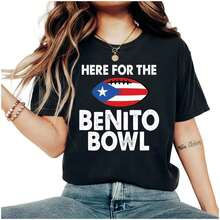 Camiseta de algodón Here BENLlTO Bowl Tee con gráfico de bandera de Puerto Rico, camiseta unisex de verano, cuello redondo, mangas cortas - Negro - Ver 2