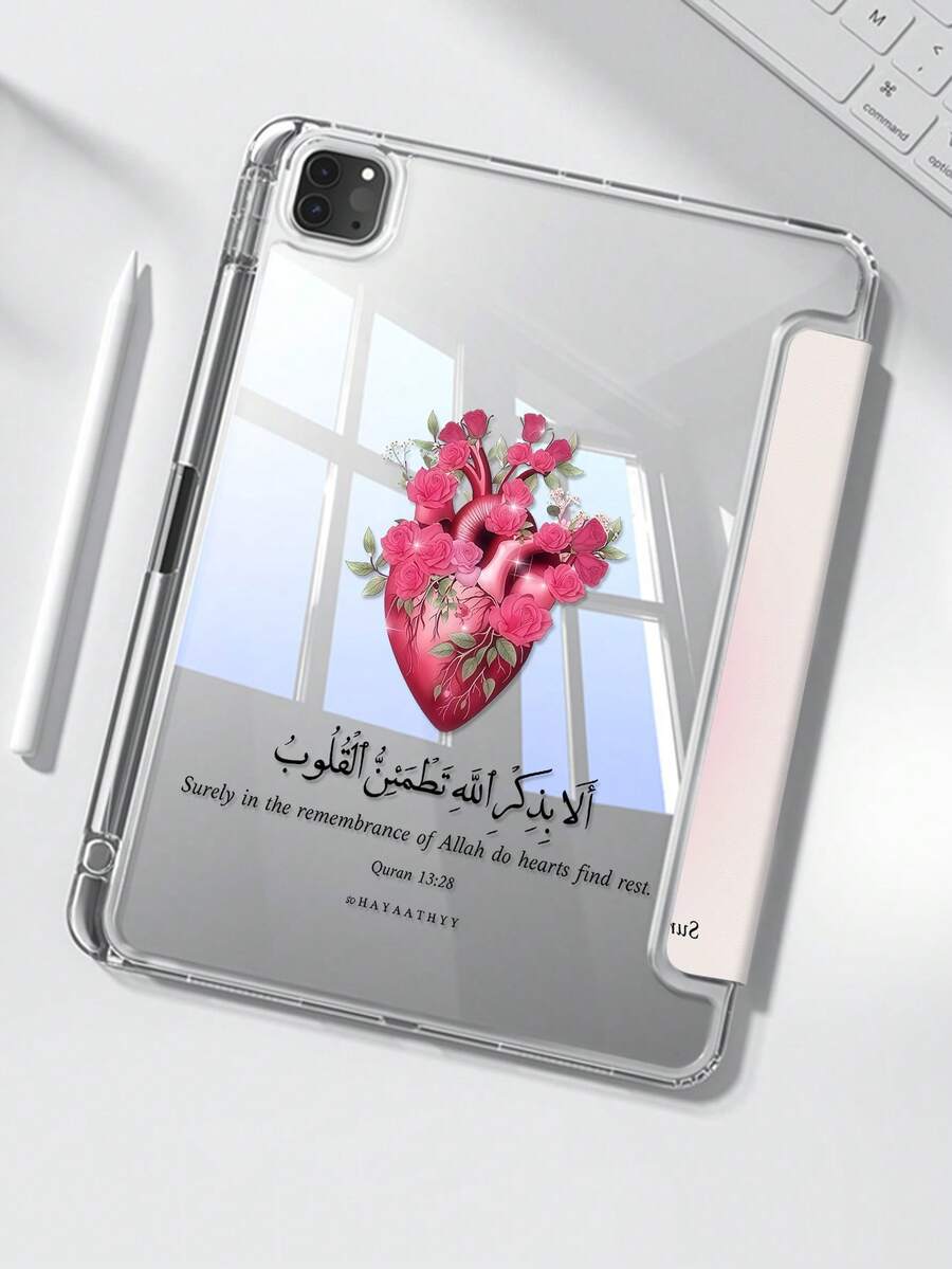 可爱爱心元素双面亚克力透明翻盖保护套，水晶后盖，防震，适用于 iPad 7/8/10 代 10.2 英寸，内置 Apple Pencil 插槽，支持睡眠/唤醒功能，理想的生日礼物 - 彩色 - 查看 1