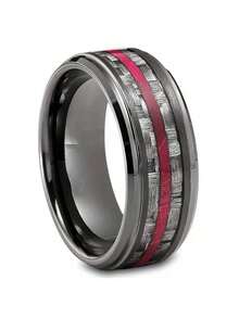 New Men'S Business 8mm Gun Black Ring High Quality Stainless Steel Men'S Ring Set With Gray Carbon Fiber Carbide Ring Mahogany Ring Men'S Wedding Party Jewelry Comfortable To Wear Support Mixed Sizes Mixed Batch - 紅色 - 查看 5