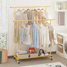 Perchero de ropa de doble varilla Rack Ropa Perchero Multifuncional organizador de ropa portátil para recámara sala de estar tienda de ropa - Dorado - Ver 2