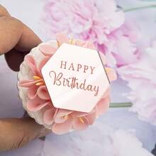 6个六边形生日快乐亚克力纸杯蛋糕装饰插牌 - 彩色 - 查看 2