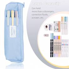 Small Pen Bag With Adjustable Band, Slim Pencil Pouch With Zipper For Makeup Or Notebook - Biru - View 3