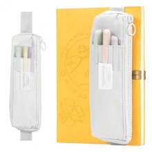 Bolsa delgada para lápices y bolígrafos con banda elástica ajustable, bolsa con cremallera para maquillaje, diario y talla grande - Gris - Ver 1