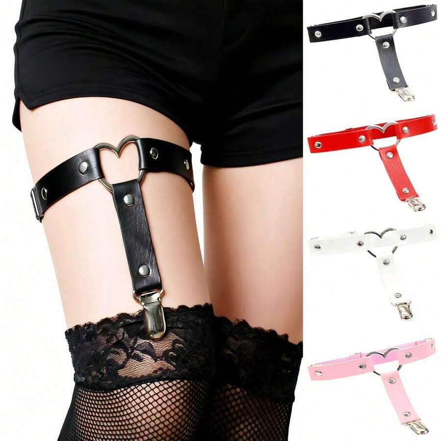 PU Leather Accessories: European And American Harajuku Punk Heart-Shaped Leg Bands, Punk Hip-Hop Leg Rings, Ankle Rings, And Garters