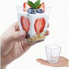 派对用品杯，透明杯，甜点杯，方形蛋糕杯，布丁杯，慕斯杯，适用于派对、生日、订婚、婚礼、情人节、圣诞节、感恩节等场合。 - 透明 - 查看 7