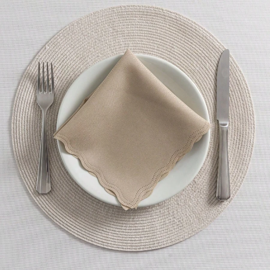 Fabric Napkin Set Of 10 Oxford Laser Finish - Khaki Beige - View 1