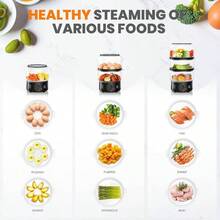3 Tier Food Steamer. 5L Vegetable Steamer Cooker With Stackable Baskets And Rice Bowl 60 Minute Timer 550W Boiler Healthy Cooking Rice Fish Meat Dumplings - Black - View 7