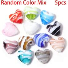 5 hạt cườm thủy tinh hình trái tim kẻ sọc, thích hợp để tự làm đồ thủ công như vòng tay, vòng cổ, bông tai, móc khóa, dây đeo túi xách, quà tặng ngày Valentine. - Nhiều màu - Xem 18