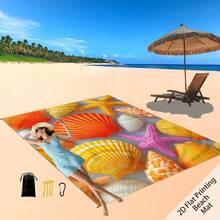 1pc 185*235CM Vibrant Starfish & Shell Print Waterproof Sand-Proof Beach Blanket, Lightweight & Durable For Beach, Vacation, Travel, Outdoor Camping, Picnic - Multicolor - View 5