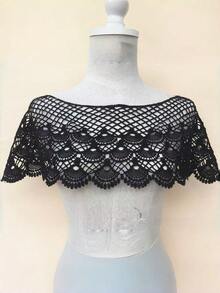 镂空披肩，优雅纯色透气披肩，休闲斗篷，装饰披肩，适合派对、舞会、婚礼、新娘披肩，波西米亚风格，随机发货 - 黑色 - 查看 2