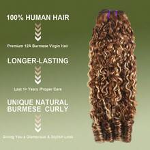 Honey Blonde Highlight Human Hair Bundles Ombre Brown Burmese Curly Bundles Human Hair 18 20 22 Inches Bundles 4/27 Water Wave Sew In Hair Extensions Quick Weave With Spiral End 3c4a Luxe Gifts For New Year Festival Hair Colorful Hair Extensions - S4/27 - Xem 4
