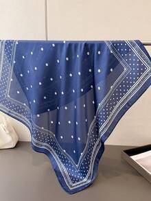 1条奢华花卉波点印花仿丝围巾，多功能女士头巾、披肩，适合旅行、度假、休闲、通勤等多种场合。 - FG151-1 藏青 - 查看 2