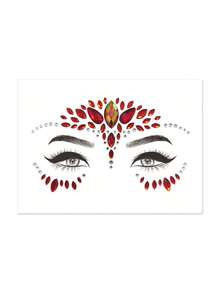 1sheet Face Gem Stickers, Acrylic Gems Stickers, Self-Adhesive Rhinestone Sticker For Party, Club,Halloween, Festival Face Decorations - Red - View 5