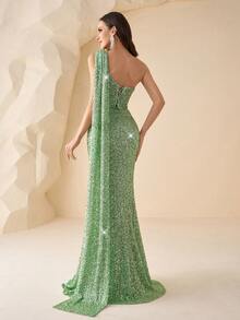 Elisanya Rückenfreies romantisches glamouröses Kleid mit Pailletten, sexy schlanke Passform Abendkleid für formelle Anlässe, Cocktailparty, Gastgeberin - Minzgrün - Übersicht 2