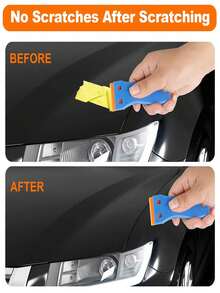 安全塑料清洁刮刀，可更换刀片，用于去除汽车车窗贴纸和粘合剂，以及厨房炉灶和墙壁油脂 - 藍色+橘色 - 查看 6