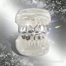 1 Set Unique 6-Tooth Upper & Lower Hollow Tooth Grillz, Unisex Nightclub Party Tooth Jewelry Accessories - Multicolor - View 2
