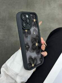 极简黑色花卉彩绘凹槽蝴蝶链条防震加厚时尚手机壳，兼容 17/17 Pro/17 Pro Max、16/15、15 Pro Max、13/14/11/12/14 Pro Max、XS/XR/X/8/7/8 Plus/7 Plus，春季周年纪念礼物 - 彩色 - 查看 6
