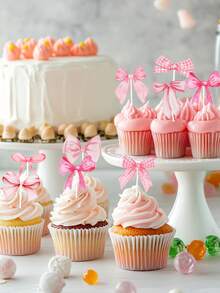 16pcs/Set Pink Bow Cake Topper, Pink Bow Party Cake Decoration Supplies,Pink Bow Cake Insert,Birthday Cake Decor, Baby Shower Party Supplies,Wedding Party Dessert Decor, Baking Decor Supplies,Ice Cream Decoration,Dining Table Decor,Pink Bow Birthday Party Decor, Birthday Gift Party Favor - Bow - View 12