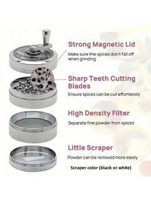 重型手动研磨机 - 不锈钢结构，双层研磨设计，适用于香料、草药、咖啡、烟草研磨机，无需电力 - 适合家庭、露营、厨房使用 - 送给厨师和烹饪爱好者的完美礼物，草药研磨机，时尚外观，金属质感，紧凑设计，多级研磨，户外探险者必备，手动咖啡研磨机，金属研磨机，迷你研磨机 - 彩色 - 查看 10