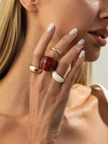 4件套波西米亚几何弧形树脂戒指套装，奢华休闲派对日常婚礼假日百搭魅力珠宝戒指，女士礼物 - 戒指 - 查看 1