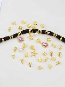 36 pièces Anneaux de cheveux en cristal bohème avec strass, anneaux de cheveux avec pendentif étoile, accessoires de cheveux en alliage pour dreadlocks et tresses, pour fête, rassemblement, port quotidien - Multicolore - Voir 2