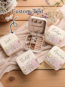 Personalized Jewelry Box, Multi-Functional Jewelry Box, Can Be Customized With Name, Decorated With Floral Pattern, Made Of PU Material. This Multi-Functional Jewelry Box Is Convenient To Carry, And Is An Excellent Gift For Bridesmaids. - Multicolor - View 4