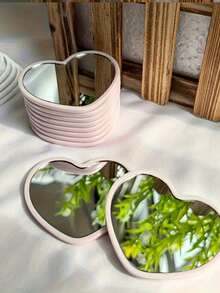 5pcs Heart-Shaped Portable Makeup Mirrors, Student Compact Makeup Mirror, Travel Wallet Pocket Mirror, Heart-Shaped Cosmetic Mirror, Affordable Price, Christmas Gift, Cosmetics, Makeup Tools, Cheap Good Items, Gift, Gift For Girls, Christmas Gift - Multicolor - View 1